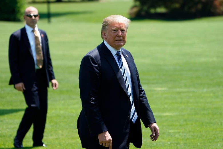 President Donald Trump walks across the South Lawn upon return to the White House on May 25, 2018 in Washington, D.C.
